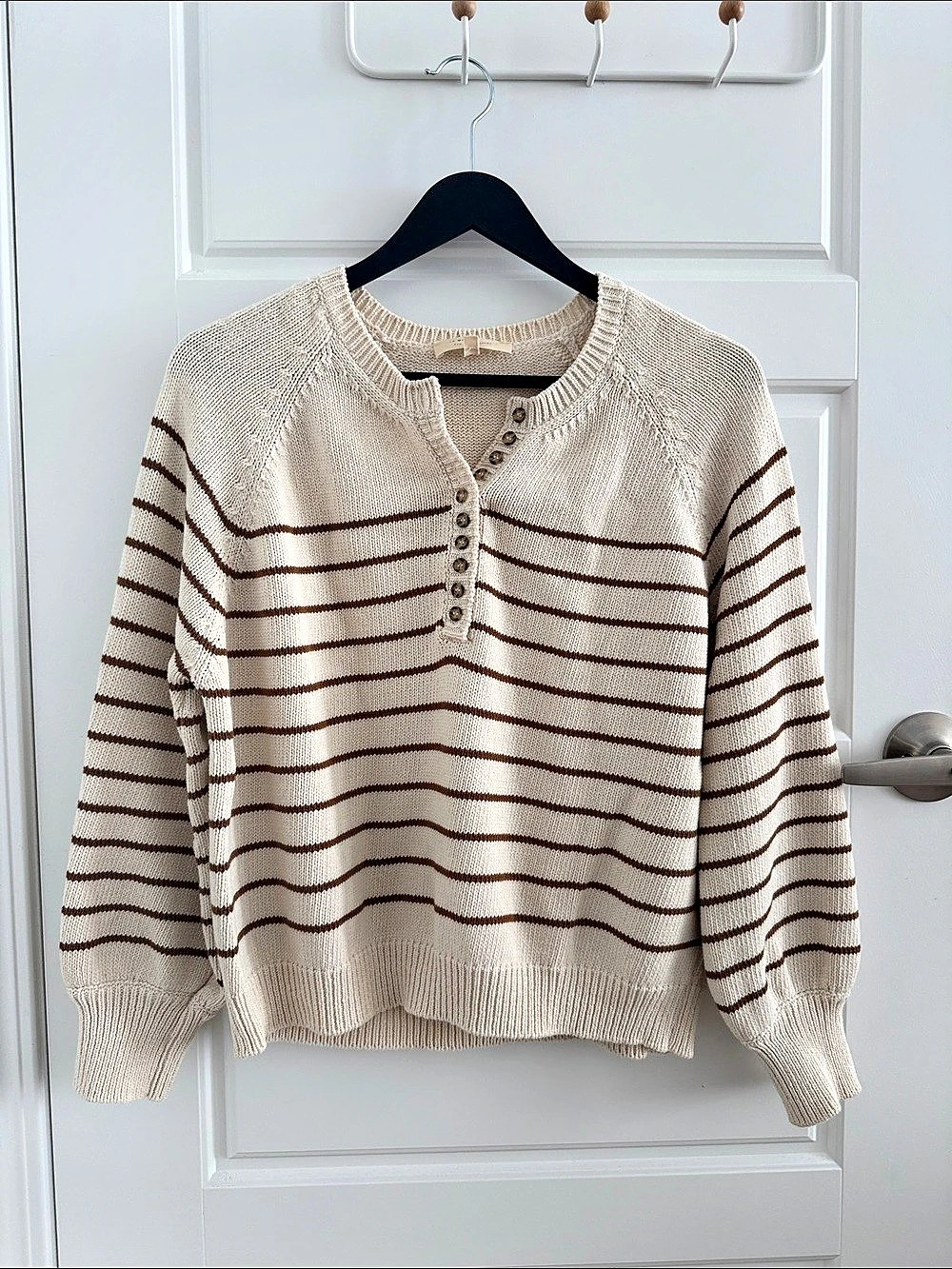 Sézane Léontine Jumper - Striped Sweater Ecru & Camel - Medium